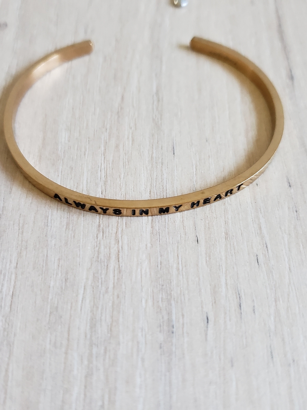 Gold Message Cuff Bracelet - "Always In‎ My Heart"